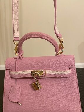 Sleek Pink Top-Handle vegan Satchel with Gold Hardware